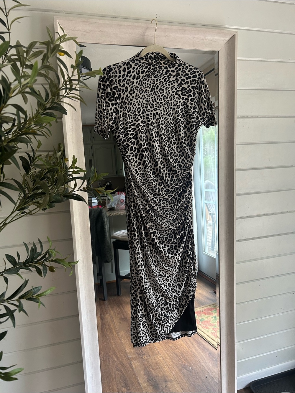 WHBM Leopard Print Ruched Midi Dress